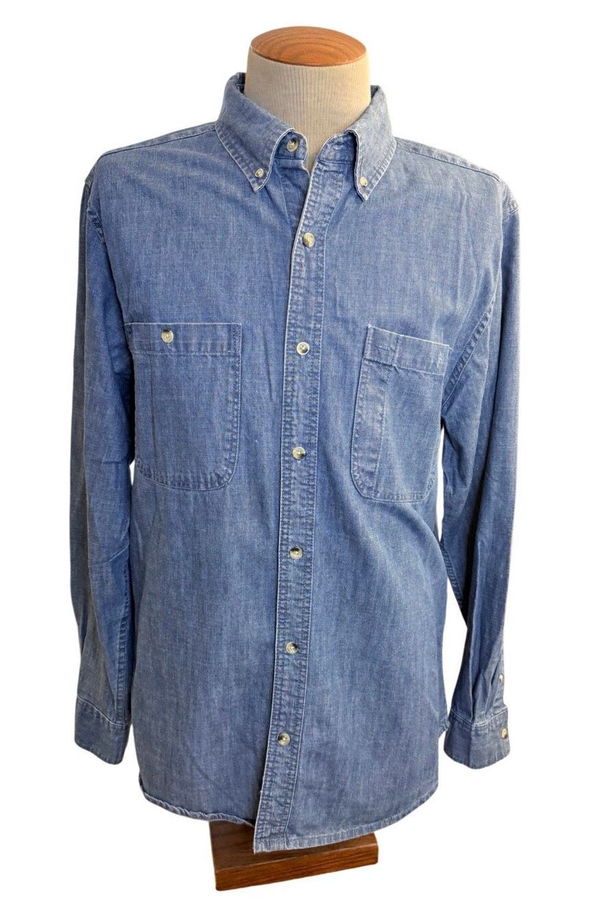 Scandia Woods Men's Blue Denim Button-Down Shirt Large Elevated Weekend Preppy